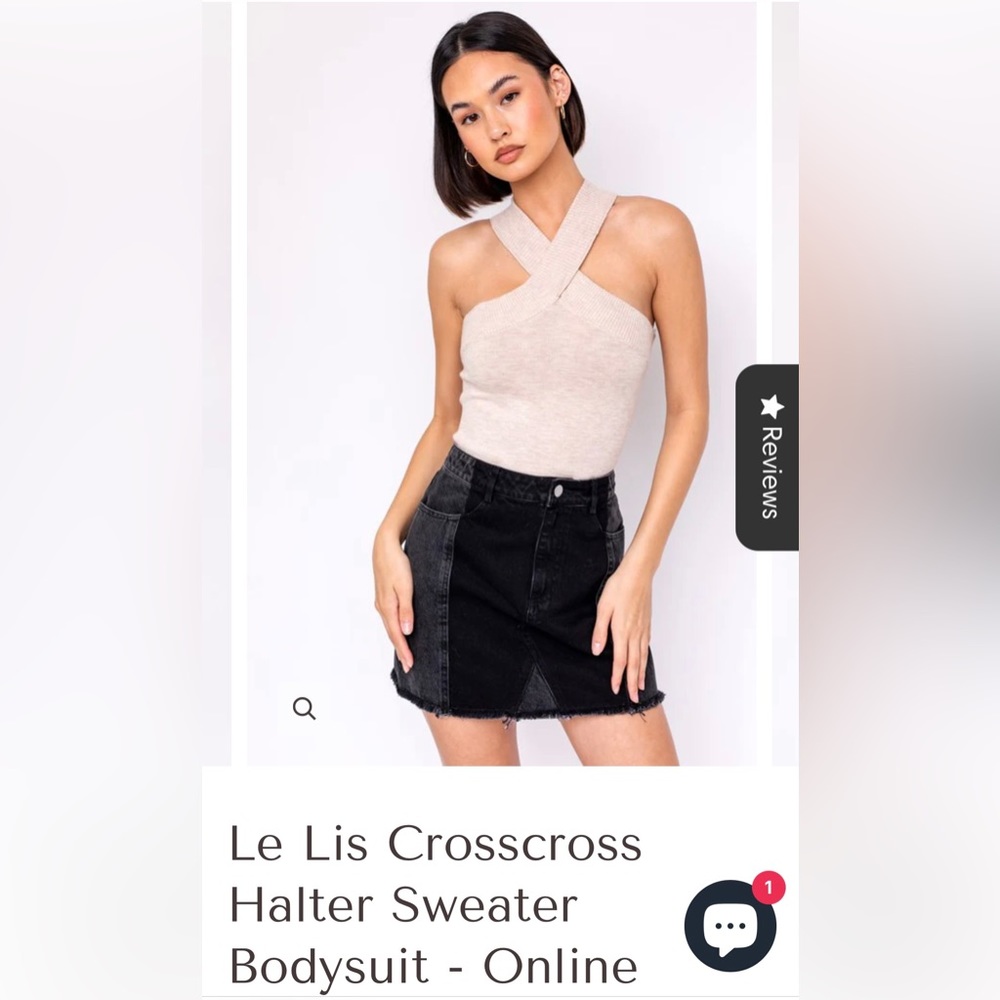 NWOT! Le Lis Criss Cross Sweater Halter Bodysuit in Taupe, Sz Large